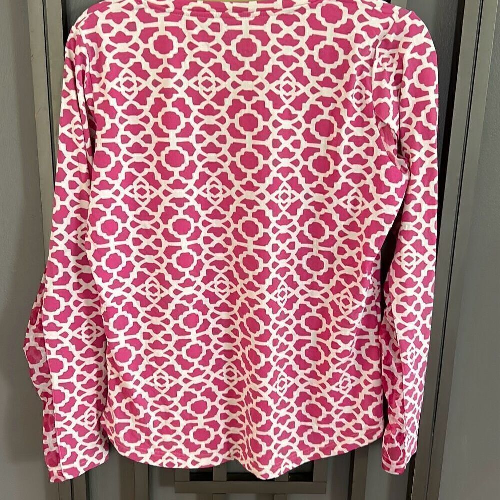 Icikuls pink and white print long sleeve top with mesh insert sleeve size M athl - Picture 4 of 5